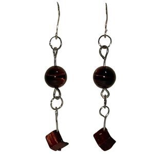 Red Tiger Eye Earrings, Sterling Silver Hand Carved Earrings, NWOT